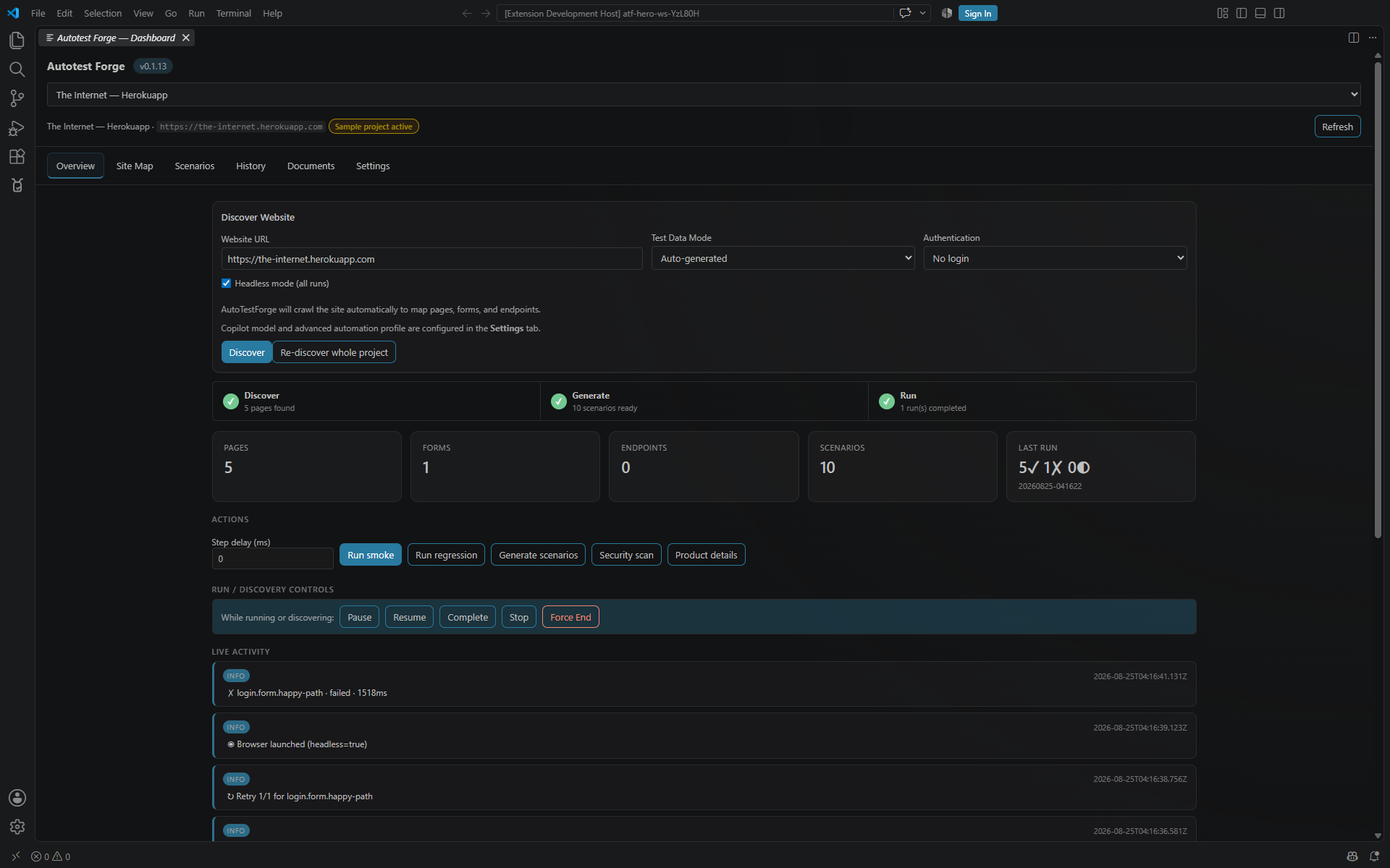 AutoTest Forge dashboard